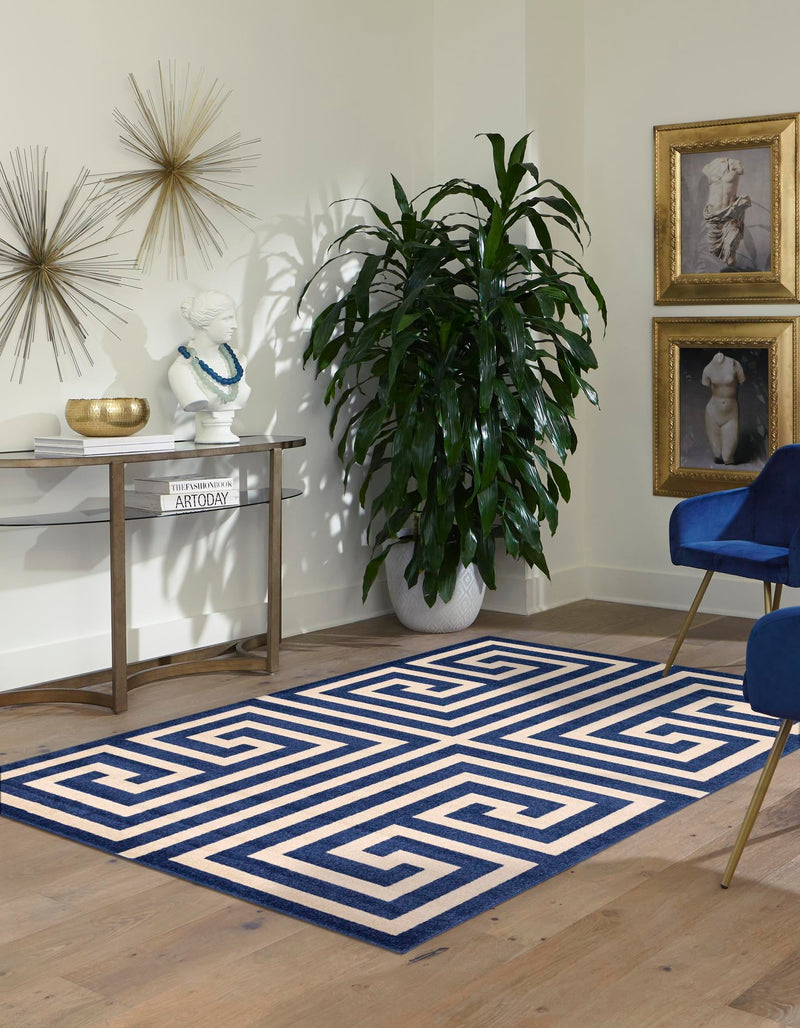 Aegean Labyrinth Collection Area Rug -  Mykonos Rectangle Navy Blue  lifestyle 8