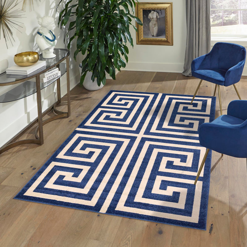 Aegean Labyrinth Collection Area Rug -  Mykonos Rectangle Navy Blue  lifestyle 41