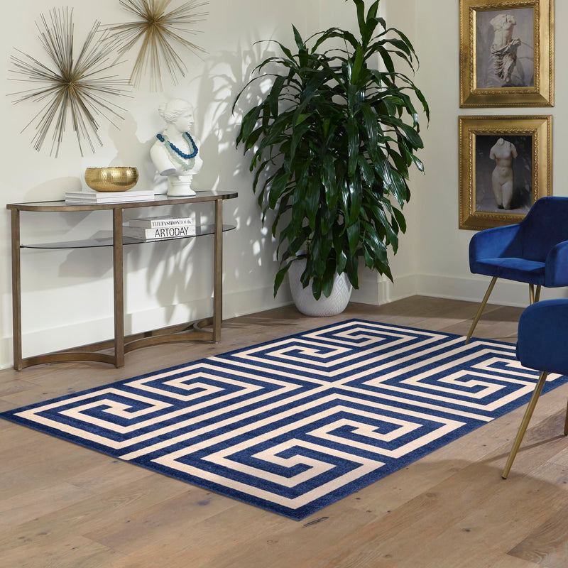 Aegean Labyrinth Collection Area Rug -  Mykonos Rectangle Navy Blue  lifestyle 42