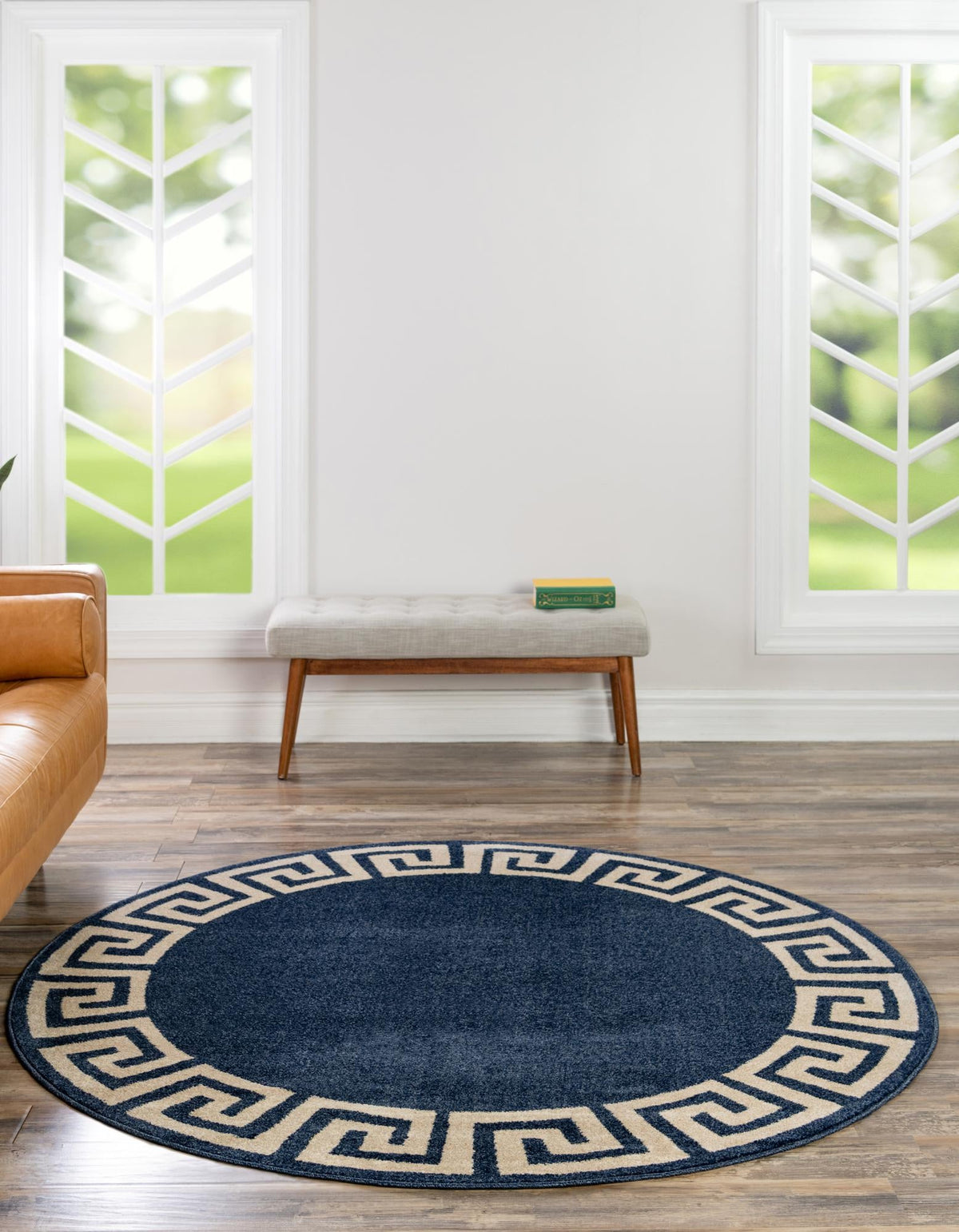 Aegean Labyrinth Collection Area Rug -  Santorini Round Navy Blue  lifestyle 42