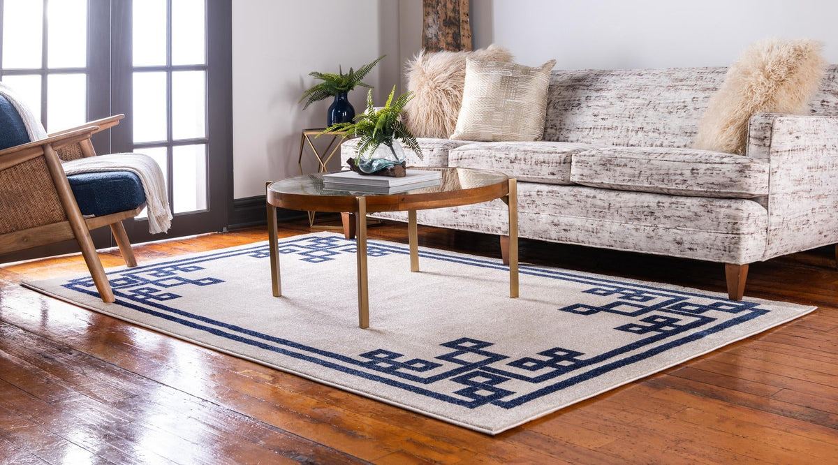 Aegean Labyrinth Collection Area Rug -  Rhodes Rectangle Beige and Blue  lifestyle 18