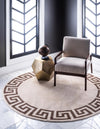 Aegean Labyrinth Collection Area Rug -  Santorini Round Beige and Brown  lifestyle 94