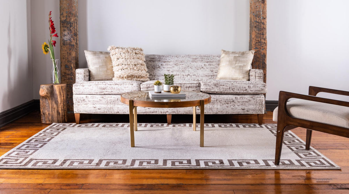 Aegean Labyrinth Collection Area Rug -  Santorini Rectangle Beige and Brown  lifestyle 15