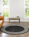 Aegean Labyrinth Collection Area Rug -  Santorini Round Charcoal  lifestyle 96