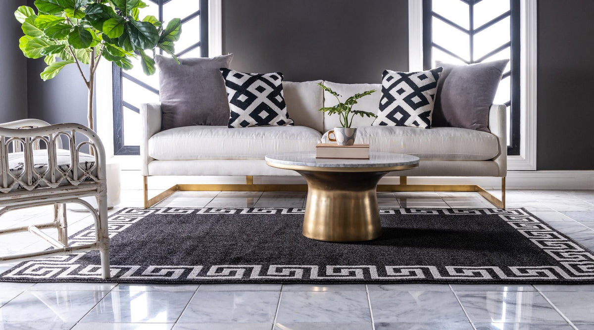 Aegean Labyrinth Collection Area Rug -  Santorini Rectangle Charcoal  lifestyle 16