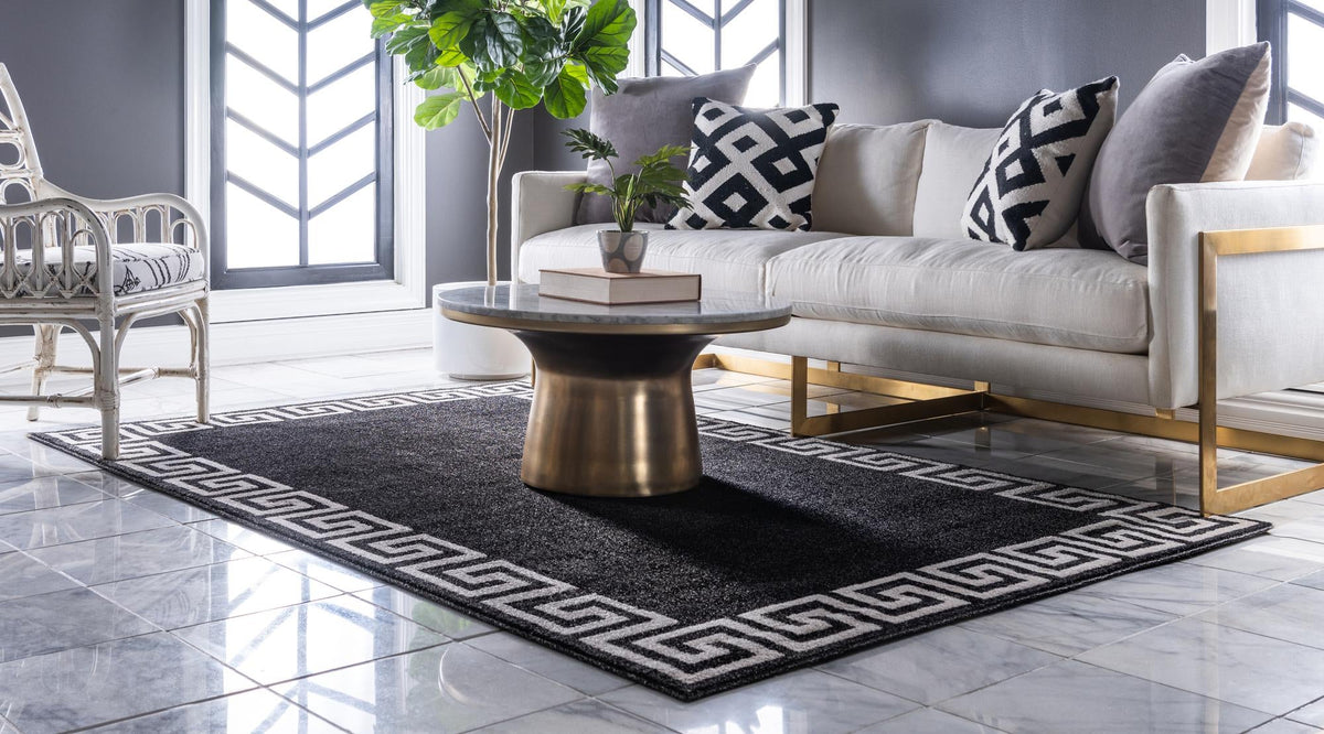 Aegean Labyrinth Collection Area Rug -  Santorini Rectangle Charcoal  lifestyle 23