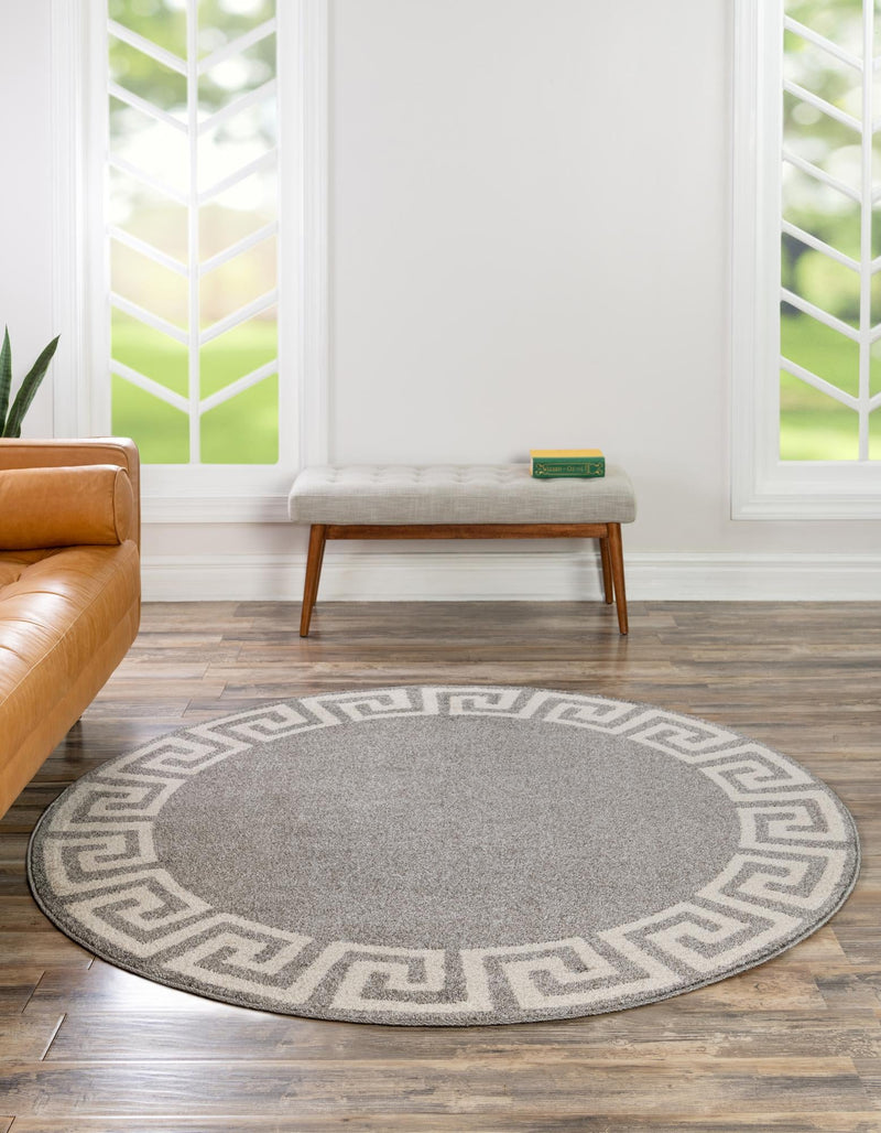 Aegean Labyrinth Collection Area Rug -  Santorini Round Gray  lifestyle 97