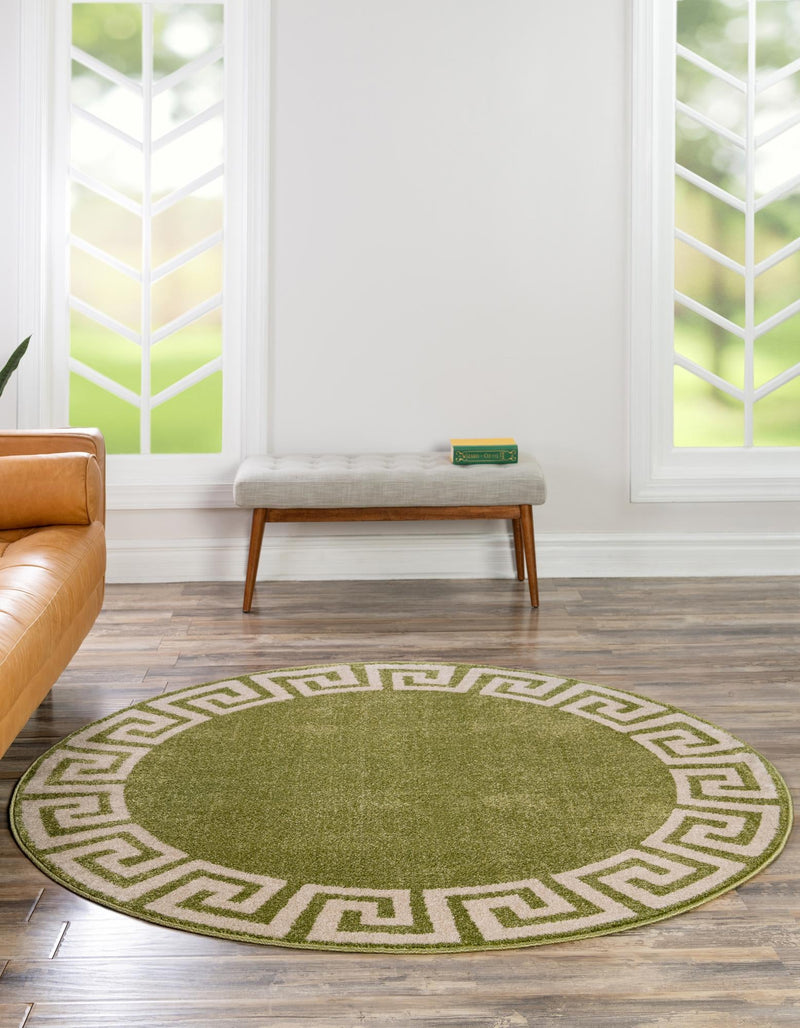 Aegean Labyrinth Collection Area Rug -  Santorini Round Light Green  lifestyle 44