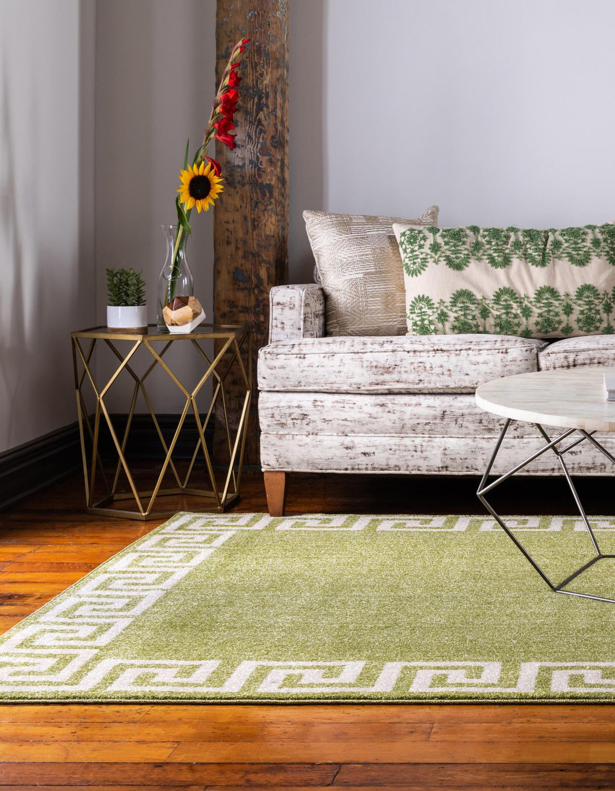 Aegean Labyrinth Collection Area Rug -  Santorini Rectangle Light Green  lifestyle 12