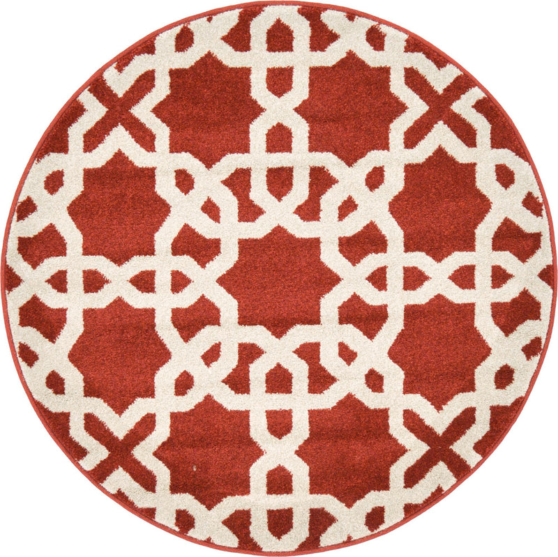 Lattice Gardens Collection Area Rug -  Greenhedge Round Dark Terracotta  lifestyle 39
