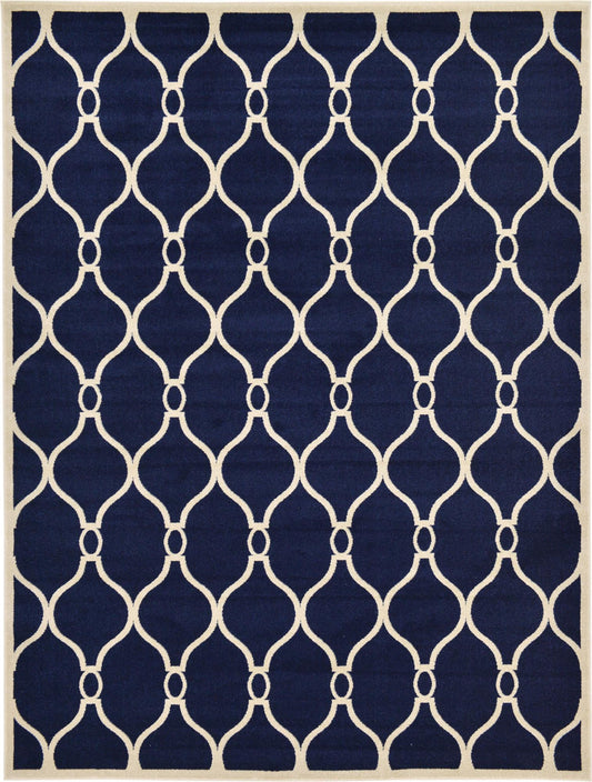 Lattice Gardens Collection Area Rug -  Foliagefield Rectangle Navy Blue Main