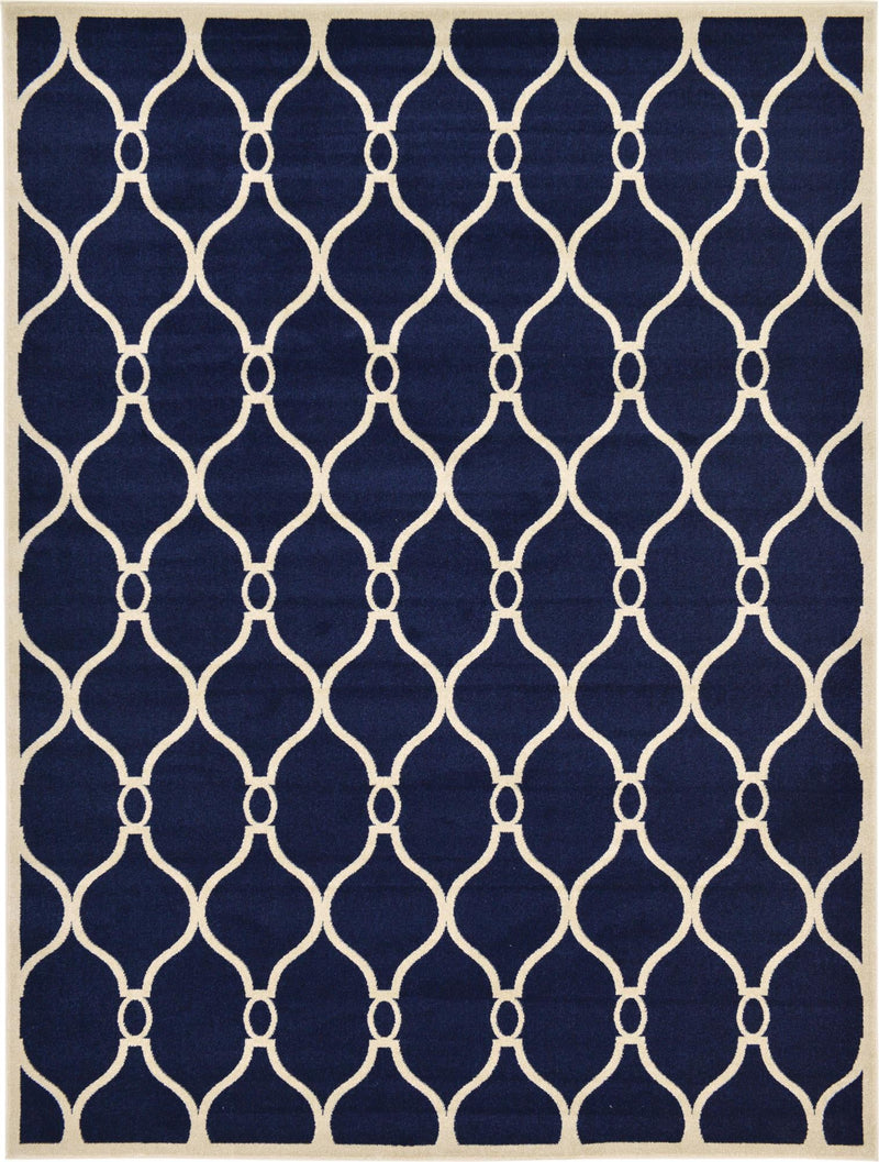 Lattice Gardens Collection Area Rug -  Foliagefield Rectangle Navy Blue Main