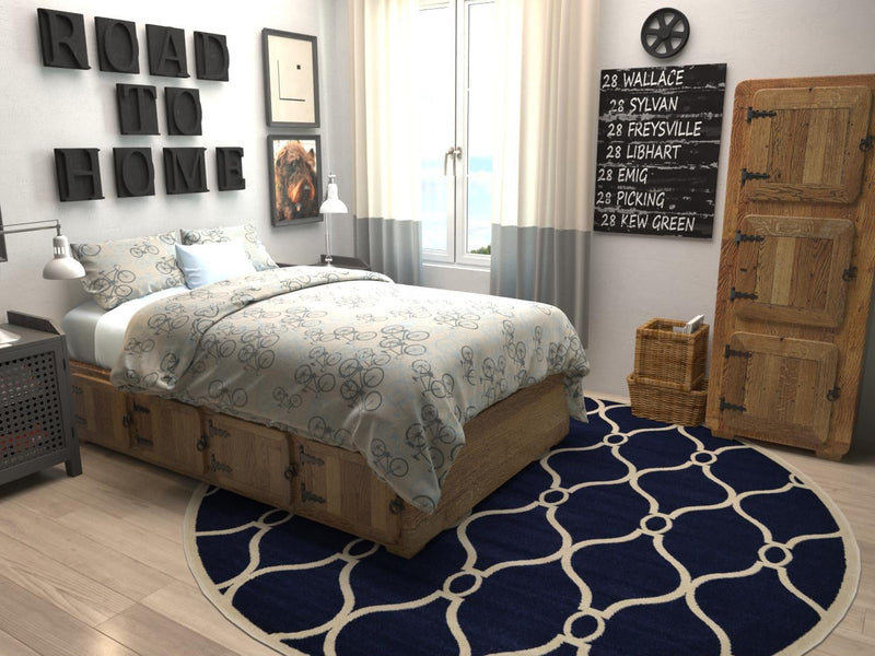Lattice Gardens Collection Area Rug -  Foliagefield Round Navy Blue  lifestyle 13