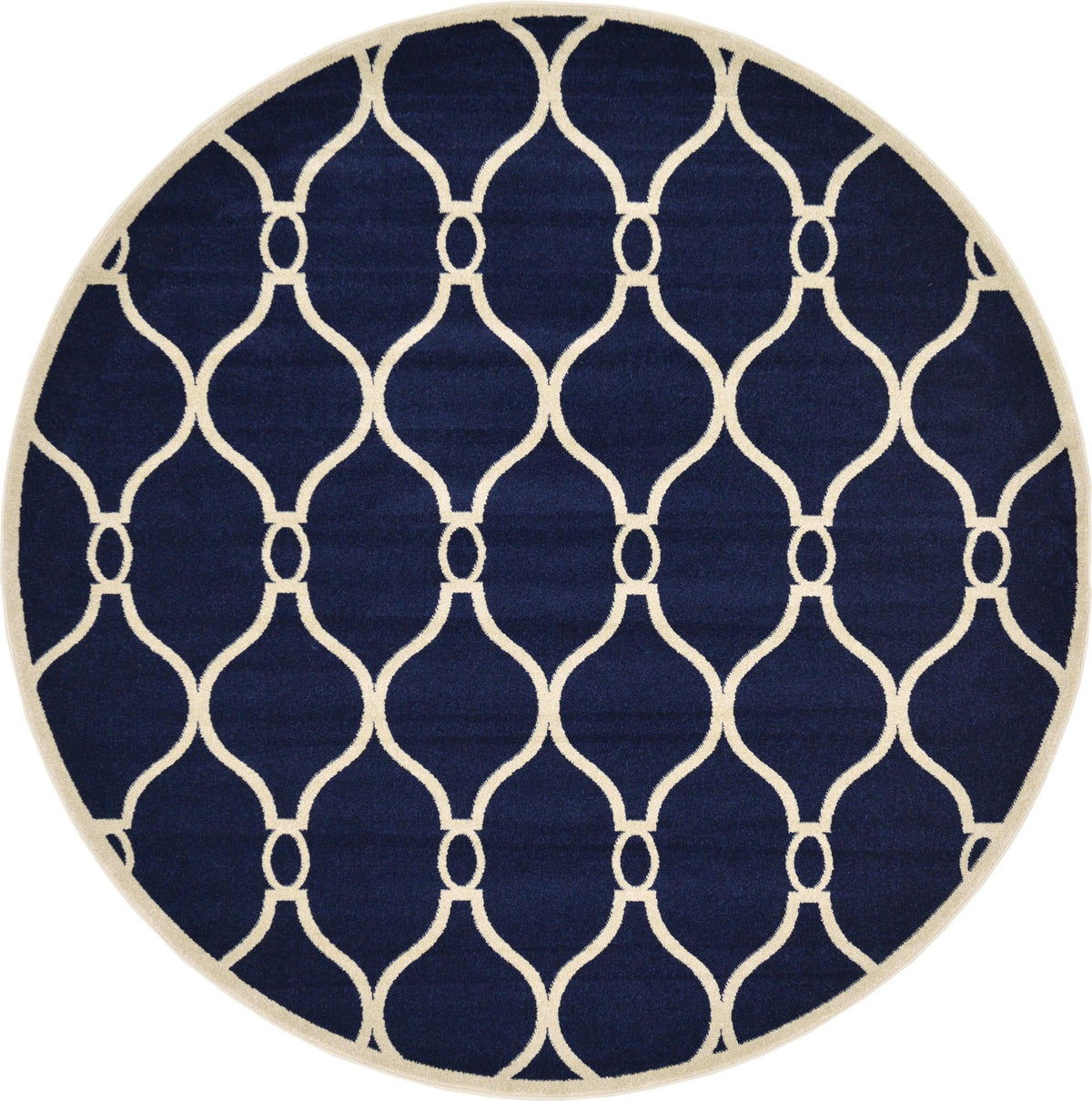 Lattice Gardens Collection Area Rug -  Foliagefield Round Navy Blue  lifestyle 11