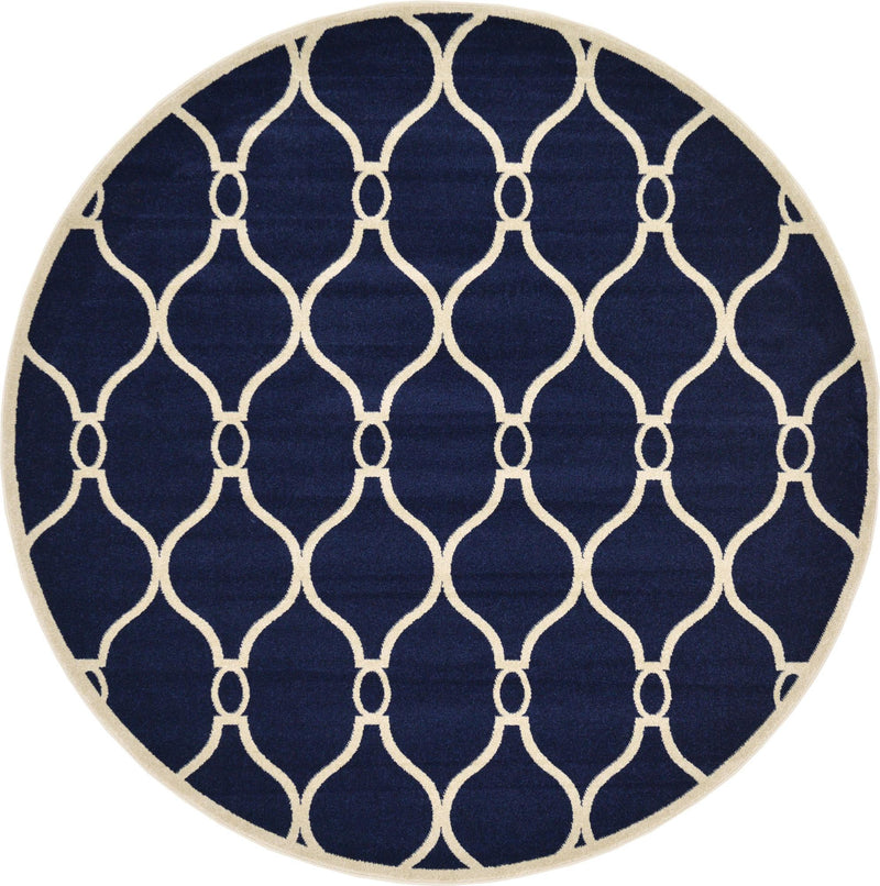 Lattice Gardens Collection Area Rug -  Foliagefield Round Navy Blue  lifestyle 11