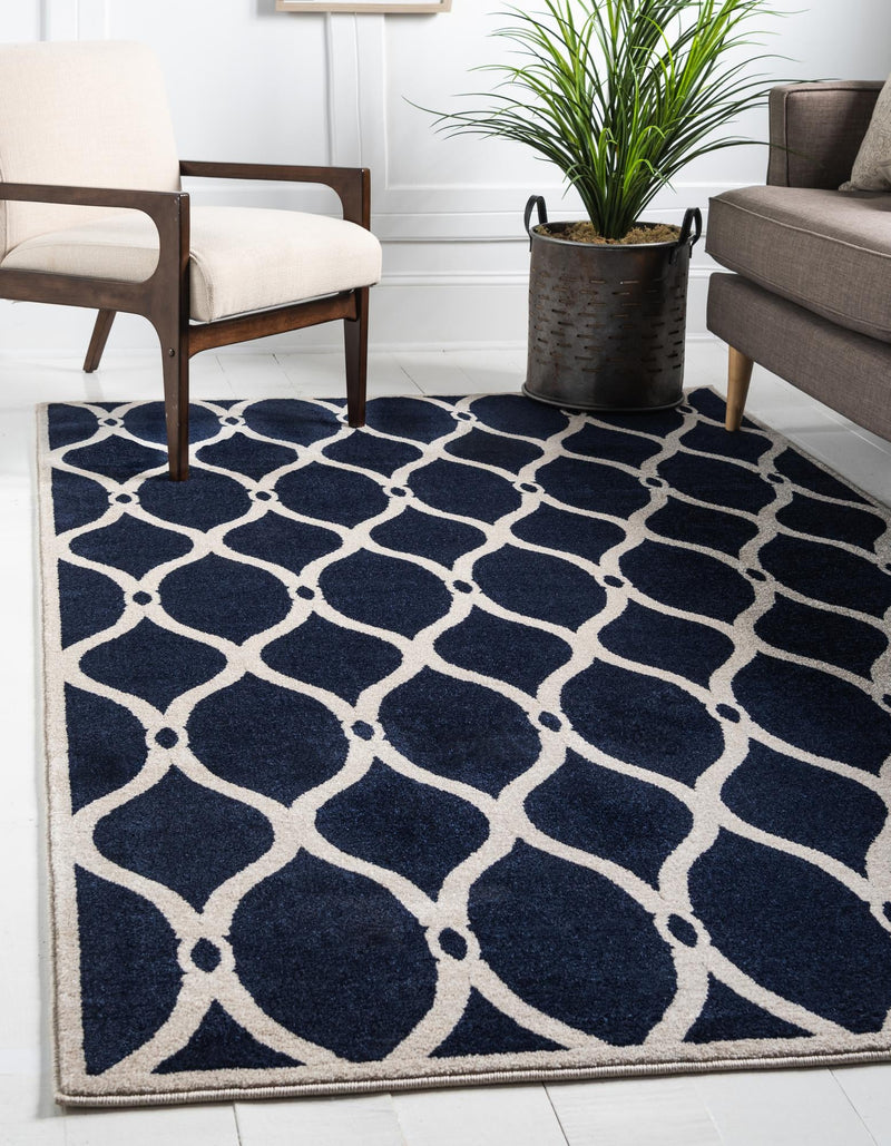 Lattice Gardens Collection Area Rug -  Foliagefield Rectangle Navy Blue  lifestyle 2