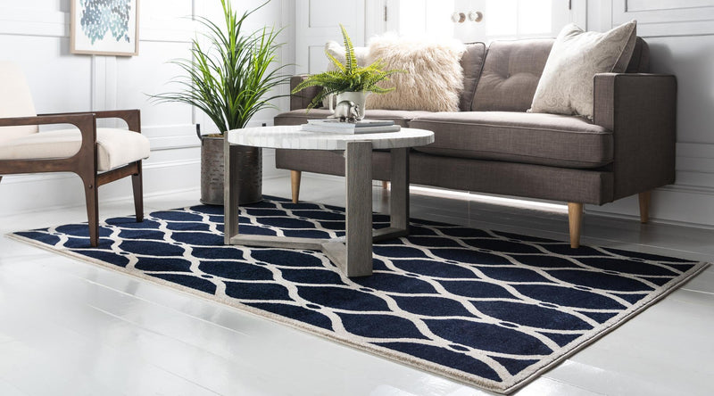 Lattice Gardens Collection Area Rug -  Foliagefield Rectangle Navy Blue  lifestyle 3