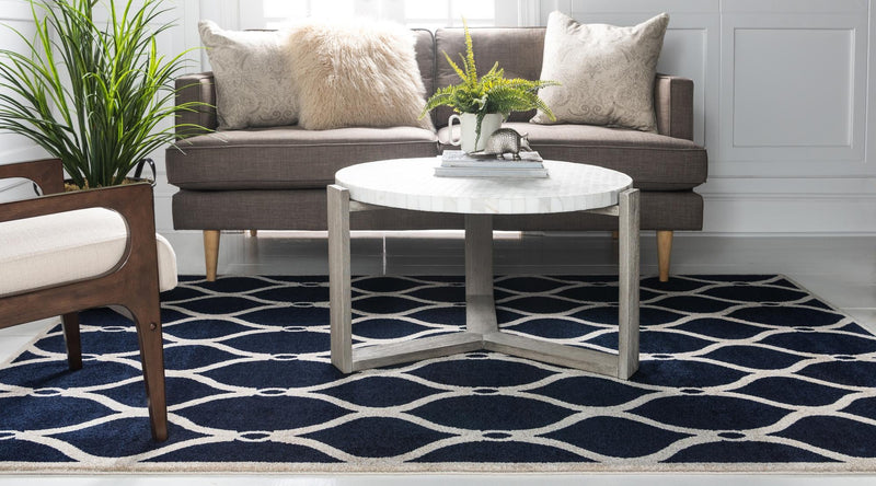 Lattice Gardens Collection Area Rug -  Foliagefield Rectangle Navy Blue  lifestyle 4