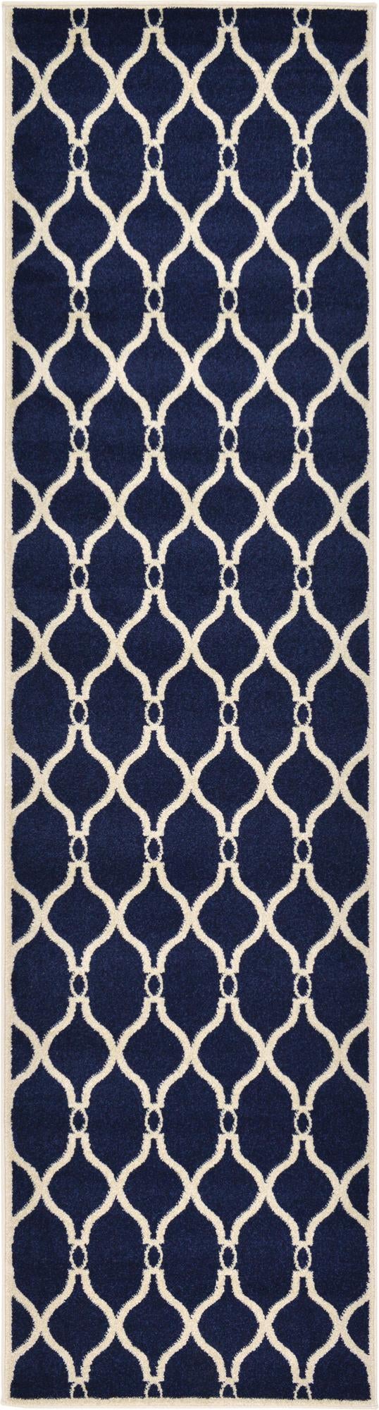 Lattice Gardens Collection Area Rug -  Foliagefield Runner Navy Blue  lifestyle 12