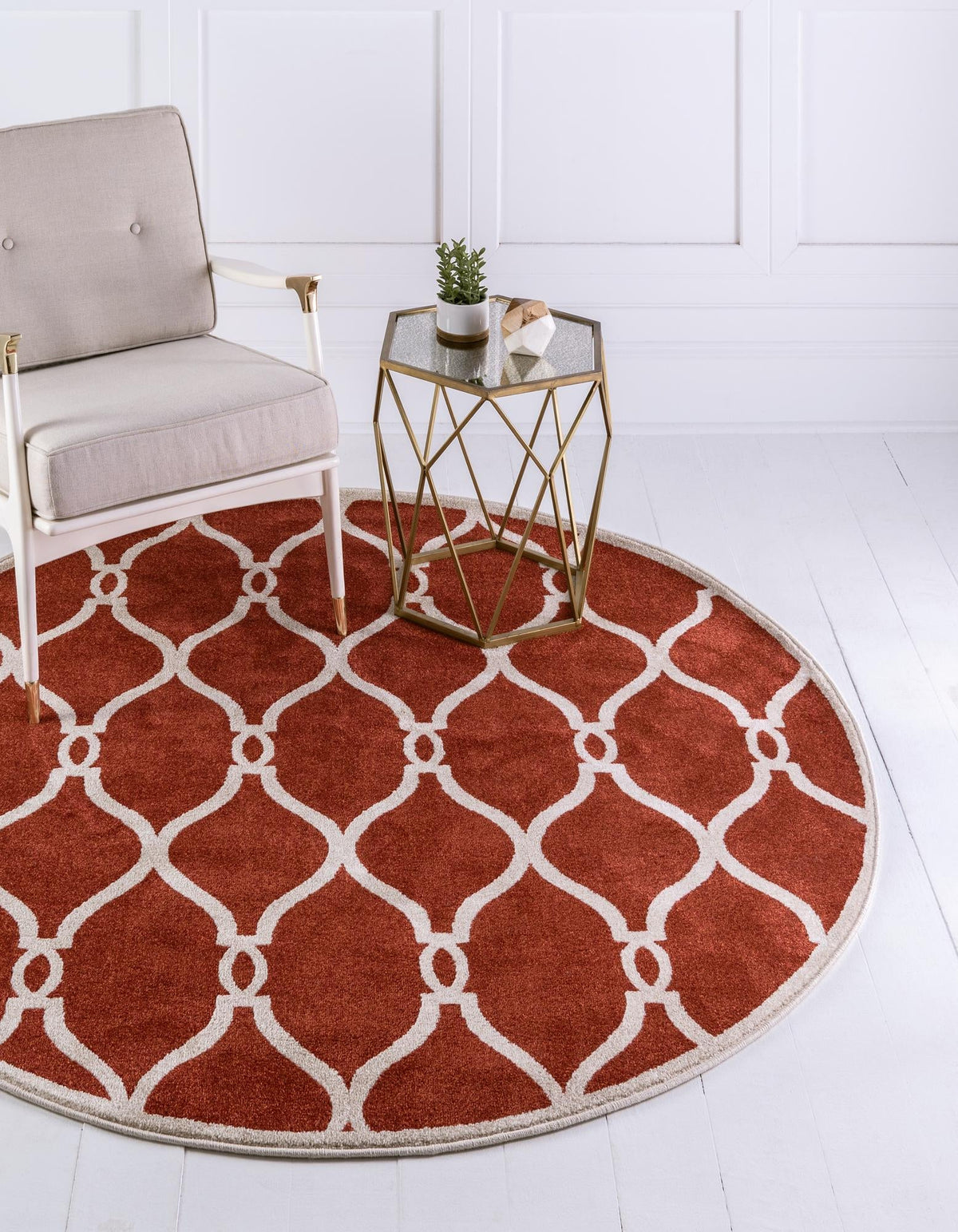 Lattice Gardens Collection Area Rug -  Vinehaven Round Terracotta  lifestyle 39