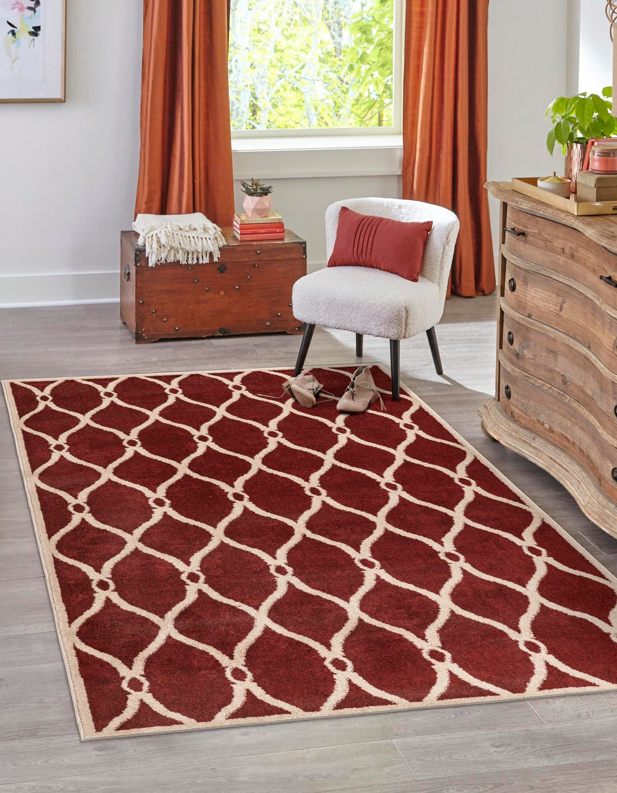 Lattice Gardens Collection Area Rug -  Vinehaven Rectangle Red  lifestyle 5