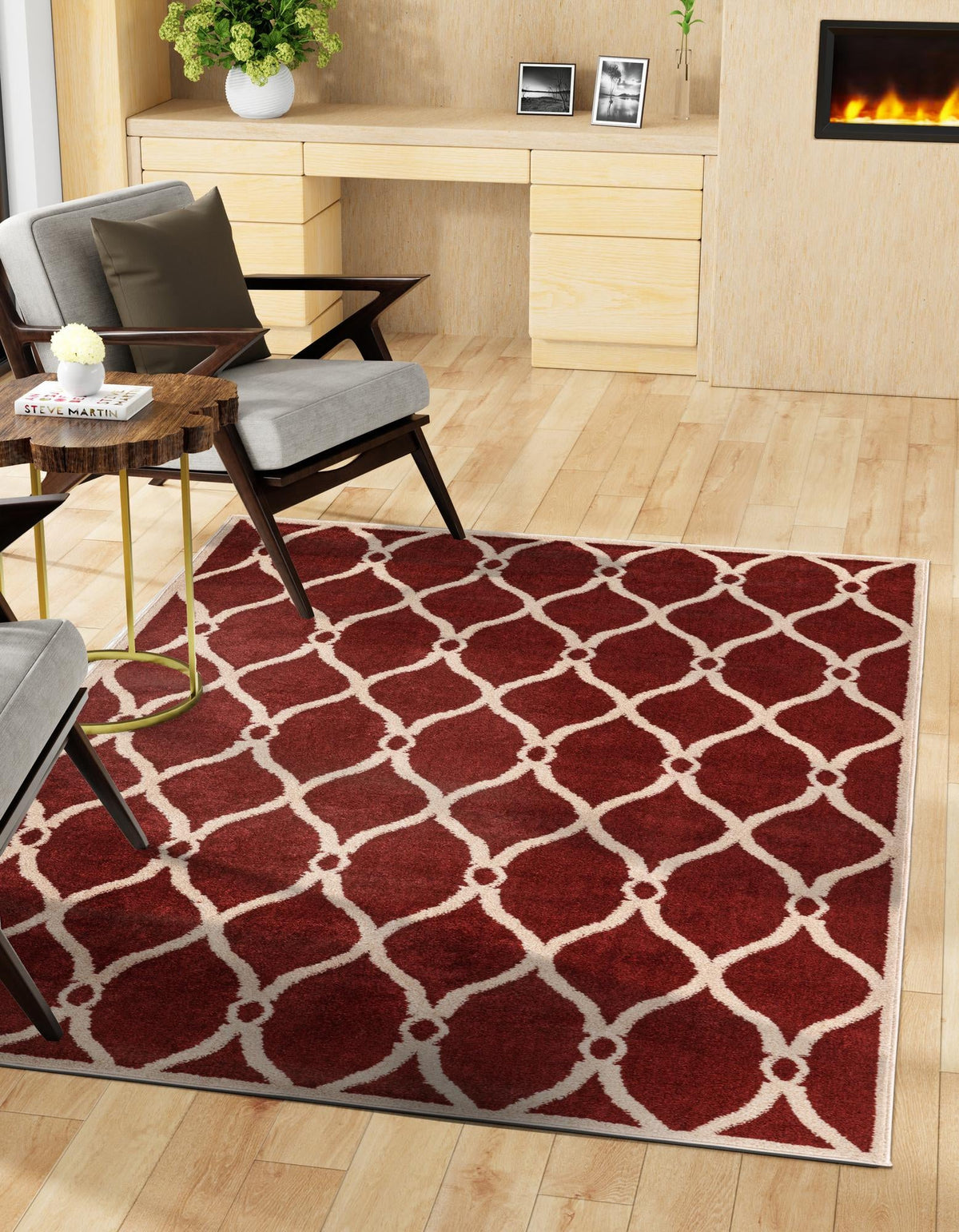 Lattice Gardens Collection Area Rug -  Vinehaven Rectangle Red  lifestyle 19