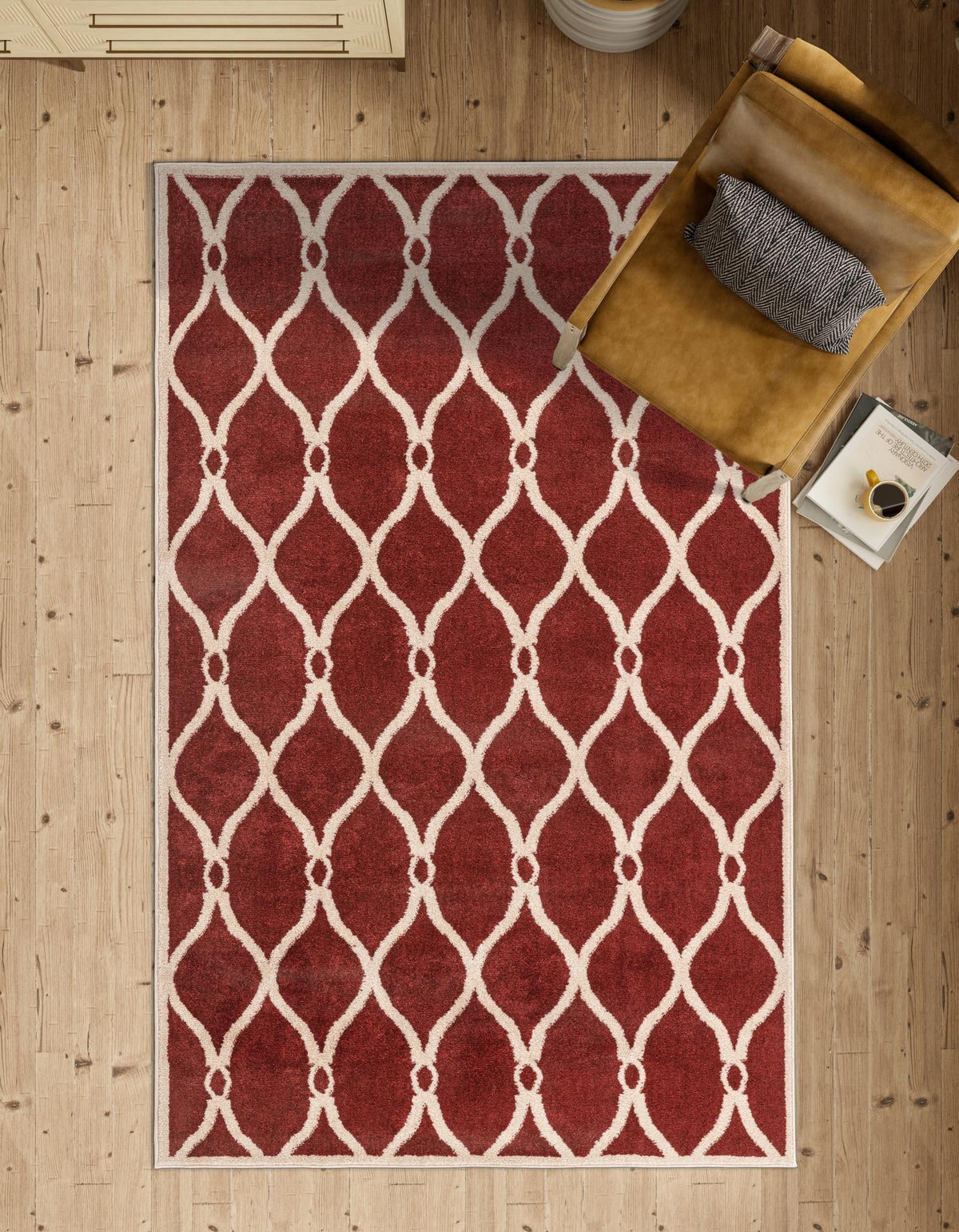 Lattice Gardens Collection Area Rug -  Vinehaven Rectangle Red  lifestyle 22