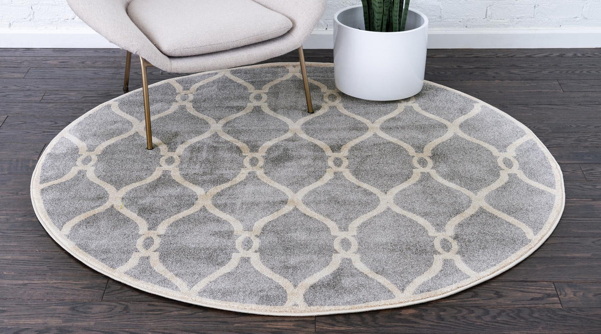 Lattice Gardens Collection Area Rug -  Rosetangle Round Light Gray  lifestyle 15