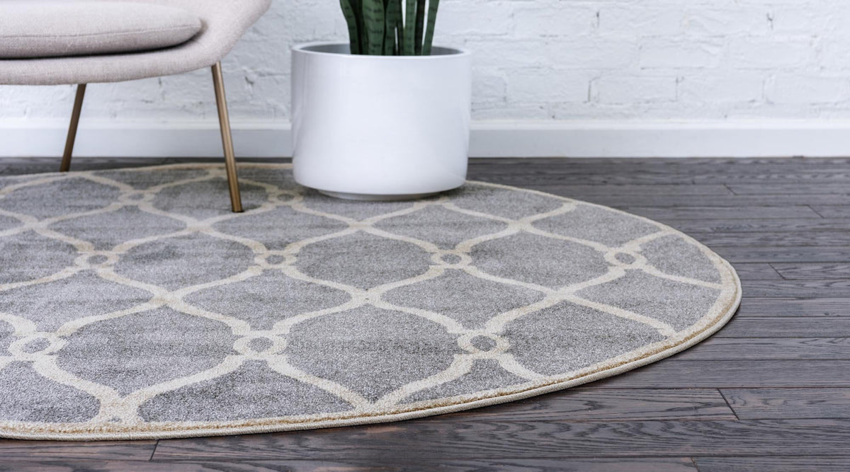 Lattice Gardens Collection Area Rug -  Rosetangle Round Light Gray  lifestyle 16