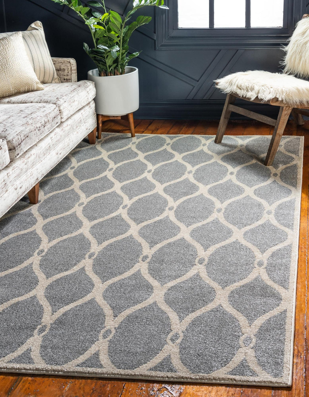 Lattice Gardens Collection Area Rug -  Rosetangle Rectangle Light Gray  lifestyle 2