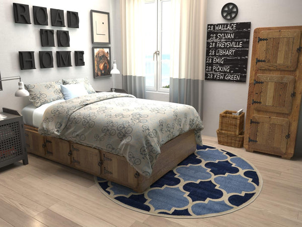 Lattice Gardens Collection Area Rug -  Gardenisle Round Light Blue  lifestyle 13