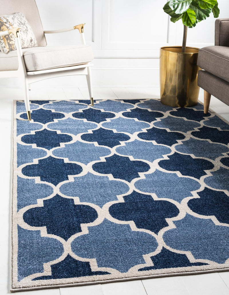 Lattice Gardens Collection Area Rug -  Gardenisle Rectangle Light Blue  lifestyle 2