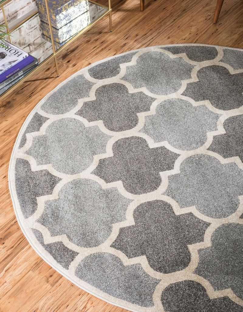 Lattice Gardens Collection Area Rug -  Arborhedge Round Light Gray  lifestyle 13