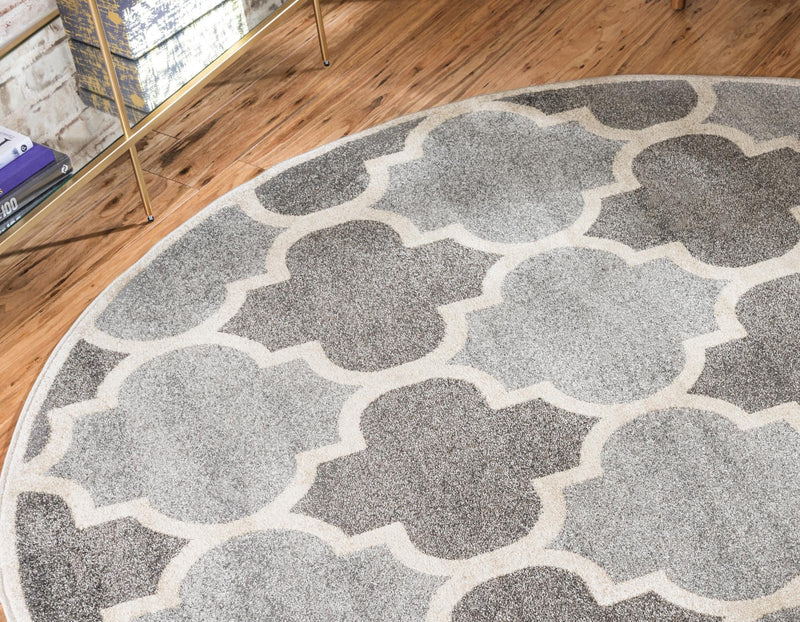 Lattice Gardens Collection Area Rug -  Arborhedge Round Light Gray  lifestyle 15