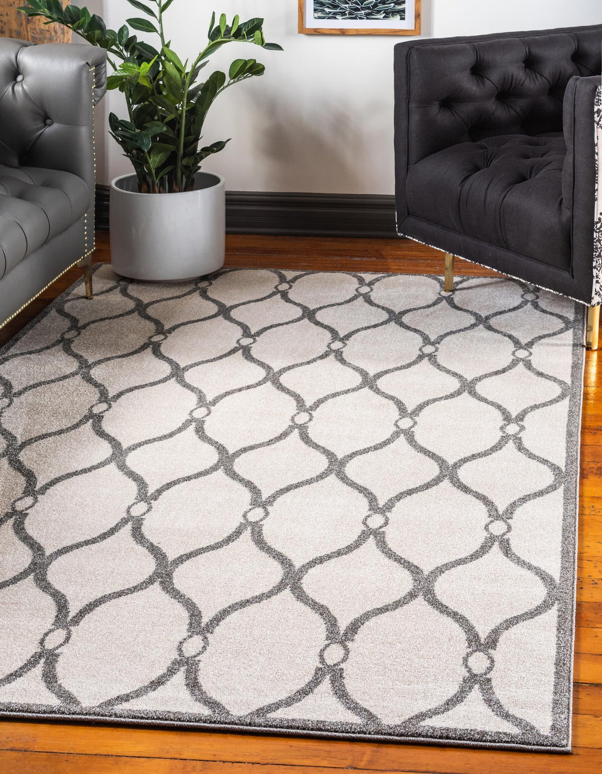 Lattice Gardens Collection Area Rug -  Latticegrove Rectangle Cream  lifestyle 2