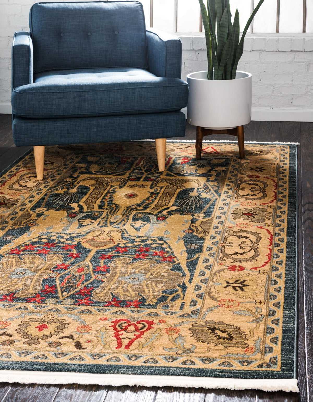 Persian Elegance Collection Area Rug -  Khorramabad Rectangle Navy Blue  lifestyle 3