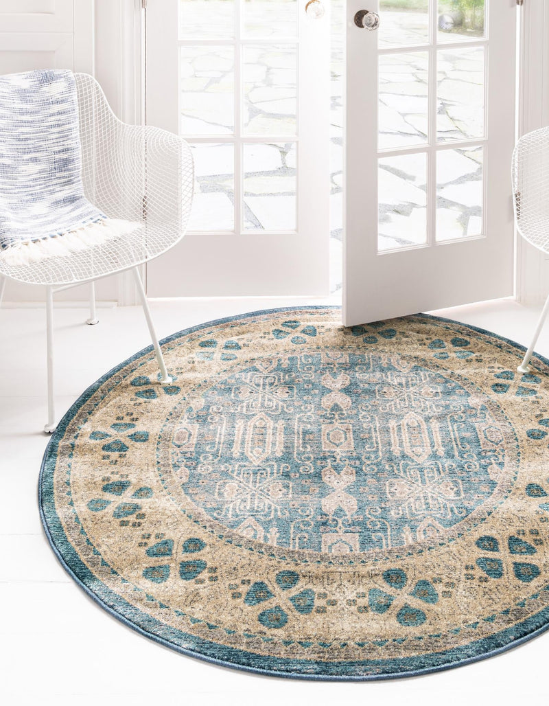 Salzburg Elegance Collection Area Rug - Mirabell Round Light Blue  lifestyle 36