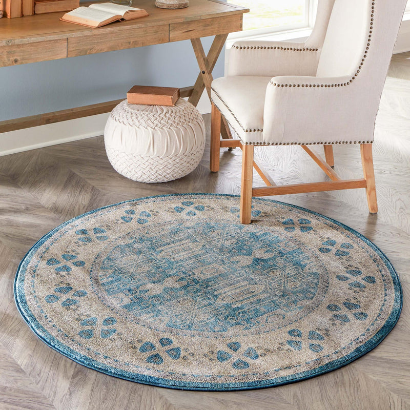 Salzburg Elegance Collection Area Rug - Mirabell Round Light Blue  lifestyle 69