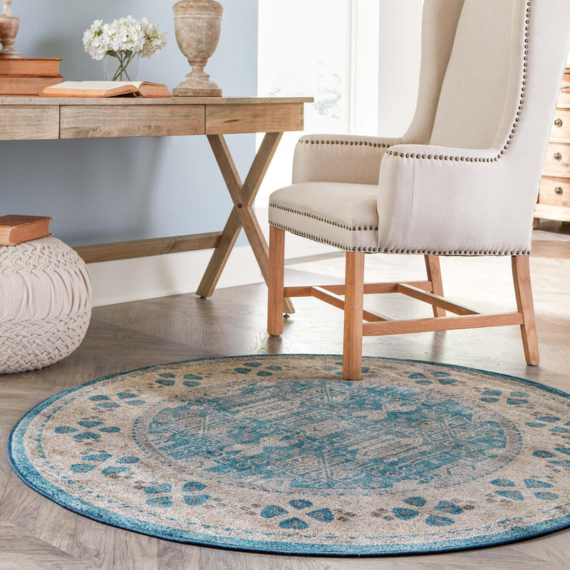 Salzburg Elegance Collection Area Rug - Mirabell Round Light Blue  lifestyle 71