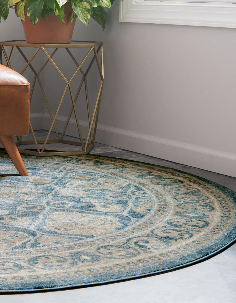 Salzburg Elegance Collection Area Rug -  Kapuzinerberg Round Light Blue  lifestyle 36