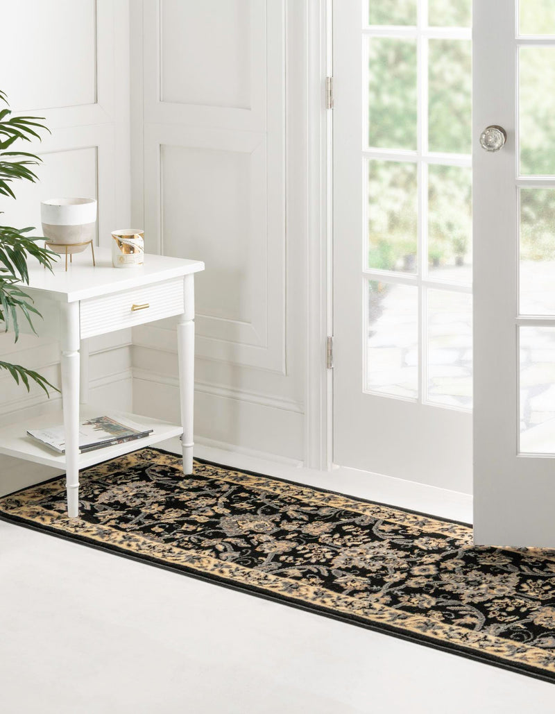 Isfahan Elegance Collection Area Rug - Naghsh-e Jahan (Black) Runner Black  lifestyle 25