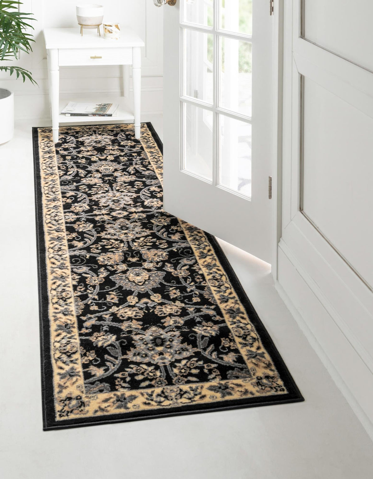 Isfahan Elegance Collection Area Rug - Naghsh-e Jahan (Black) Runner Black  lifestyle 34