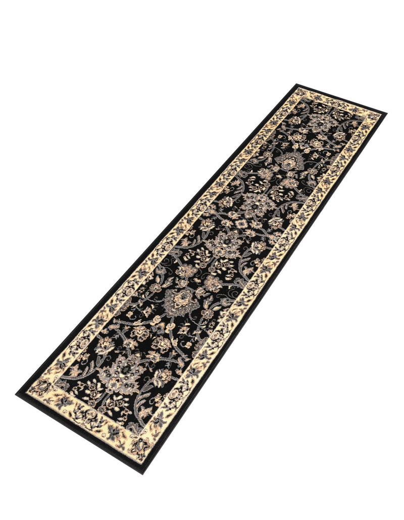 Isfahan Elegance Collection Area Rug - Naghsh-e Jahan (Black) Runner Black  lifestyle 58