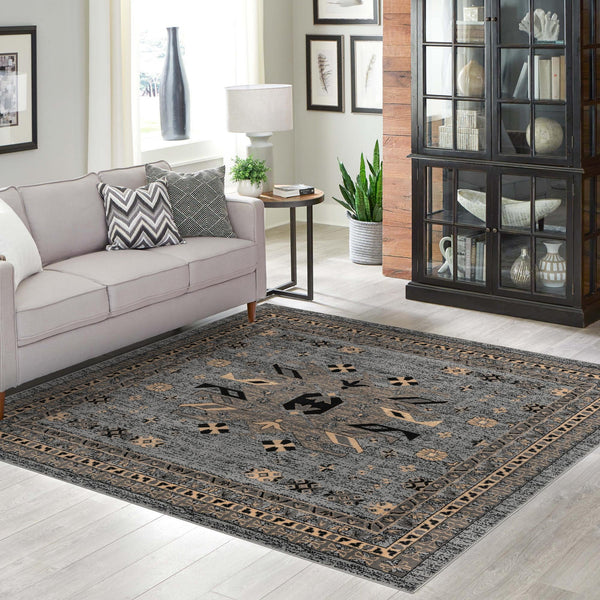 Tabriz Tapestries Collection Area Rug - Azerbaijan (Gray) Square Gray  lifestyle 73