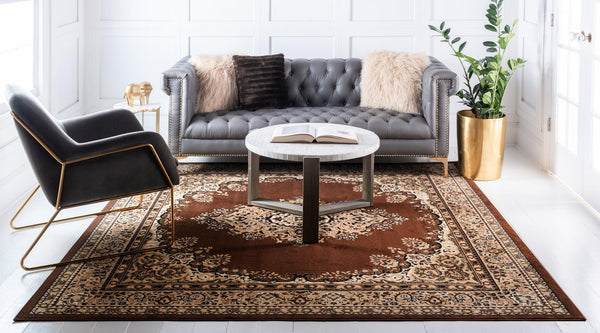 Tabriz Tapestry Collection Area Rug - Azerbaijan (Brown) Square Brown  lifestyle 27