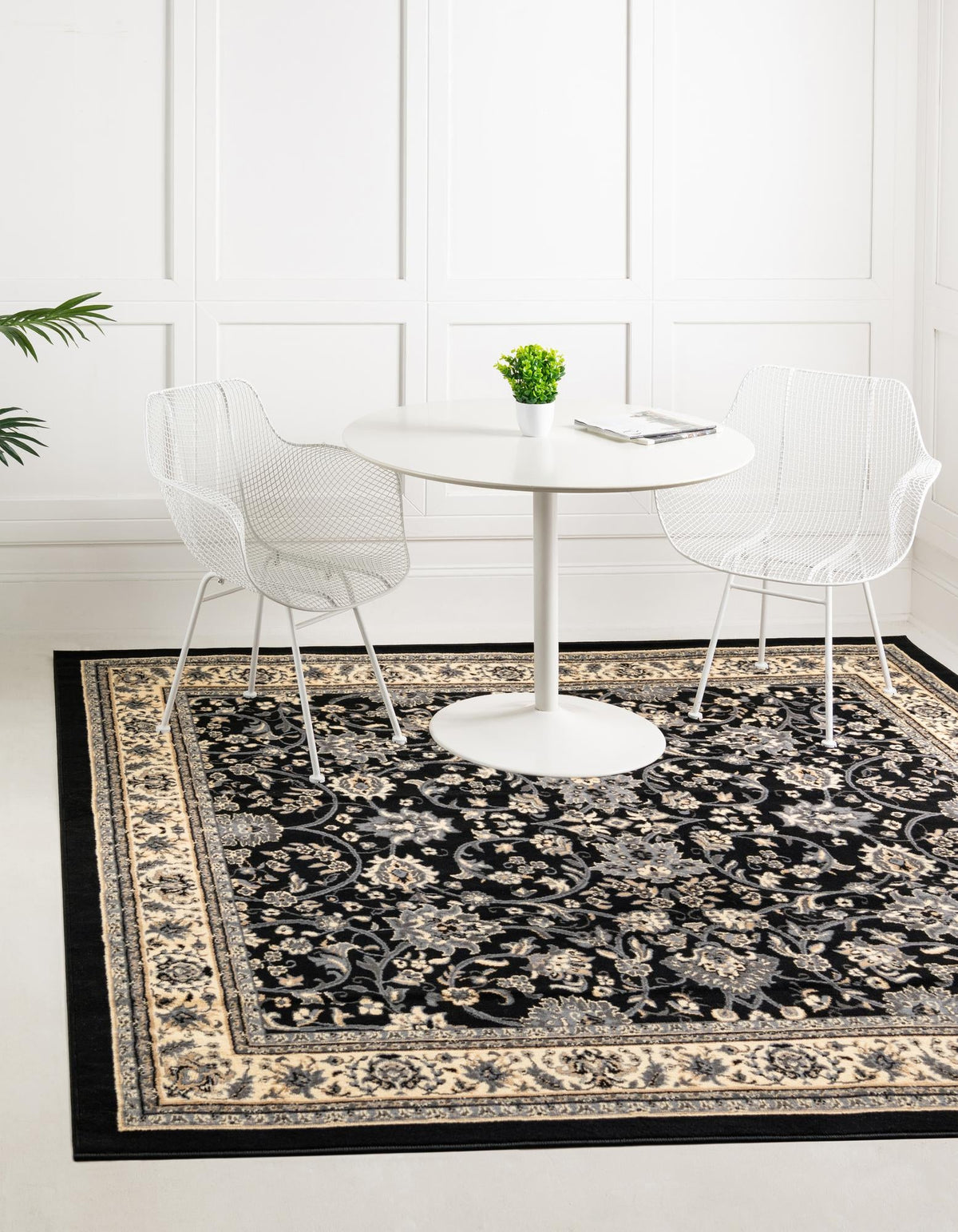 Isfahan Elegance Collection Area Rug - Naghsh-e Jahan (Black) Square Black  lifestyle 64