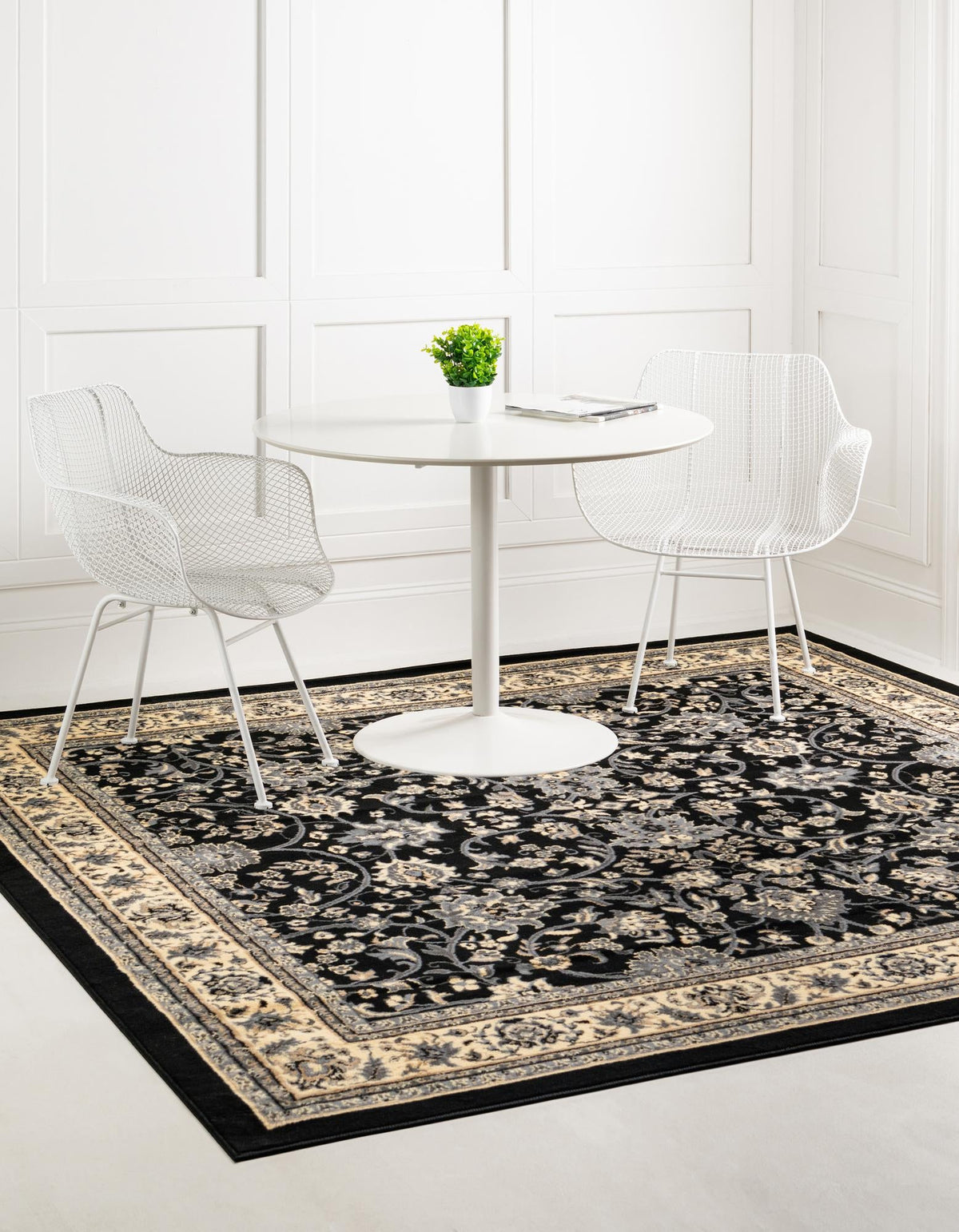Isfahan Elegance Collection Area Rug - Naghsh-e Jahan (Black) Square Black  lifestyle 65
