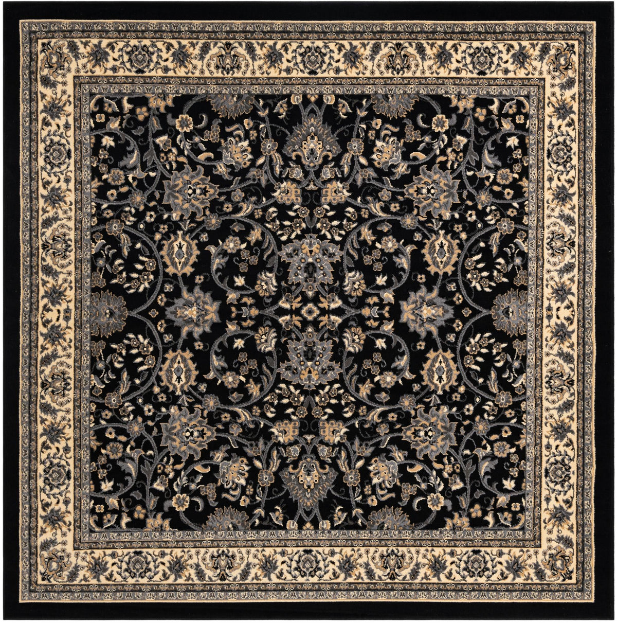 Isfahan Elegance Collection Area Rug - Naghsh-e Jahan (Black) Square Black  lifestyle 18