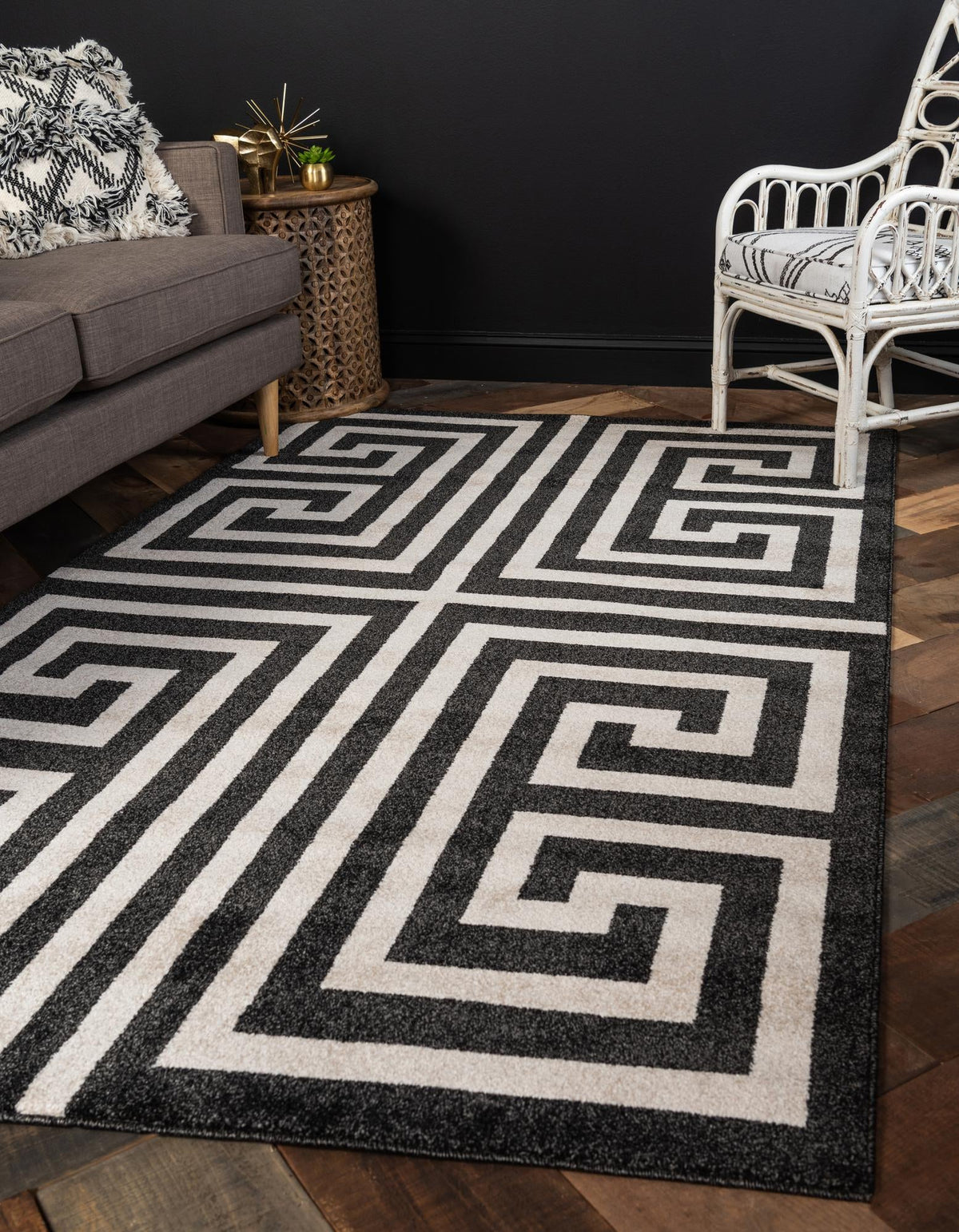 Aegean Labyrinth Collection Area Rug -  Mykonos Rectangle Black  lifestyle 5