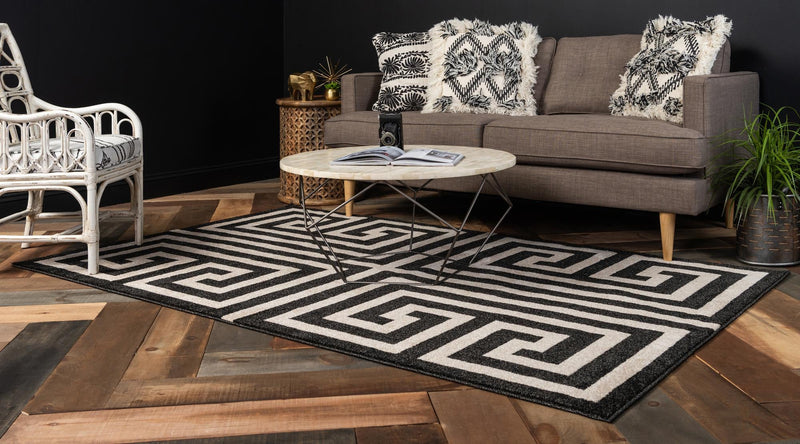 Aegean Labyrinth Collection Area Rug -  Mykonos Rectangle Black  lifestyle 7